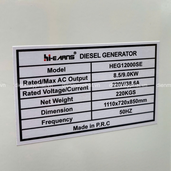 Máy phát điện diesel HI-EARNS 9KW HEG12000SE cách âm