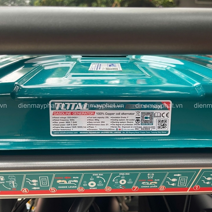 Máy phát điện động cơ xăng TOTAL TP175006 7.5kW