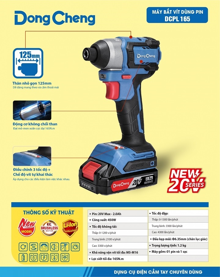 Máy vặn vít dùng pin Dongcheng 450W DCPL165
