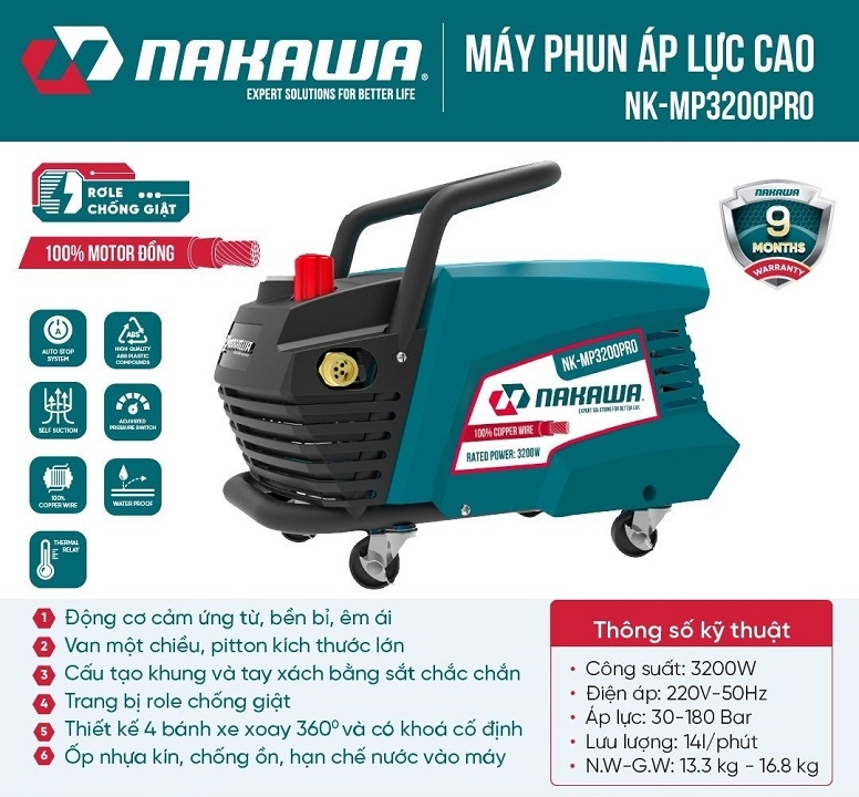 Máy xịt rửa NAKAWA 3200W NK-MP3200Pro