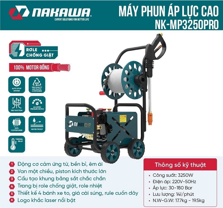 Máy Rửa Xe Nakawa NK-MP3250Pro Rulo Cuốn