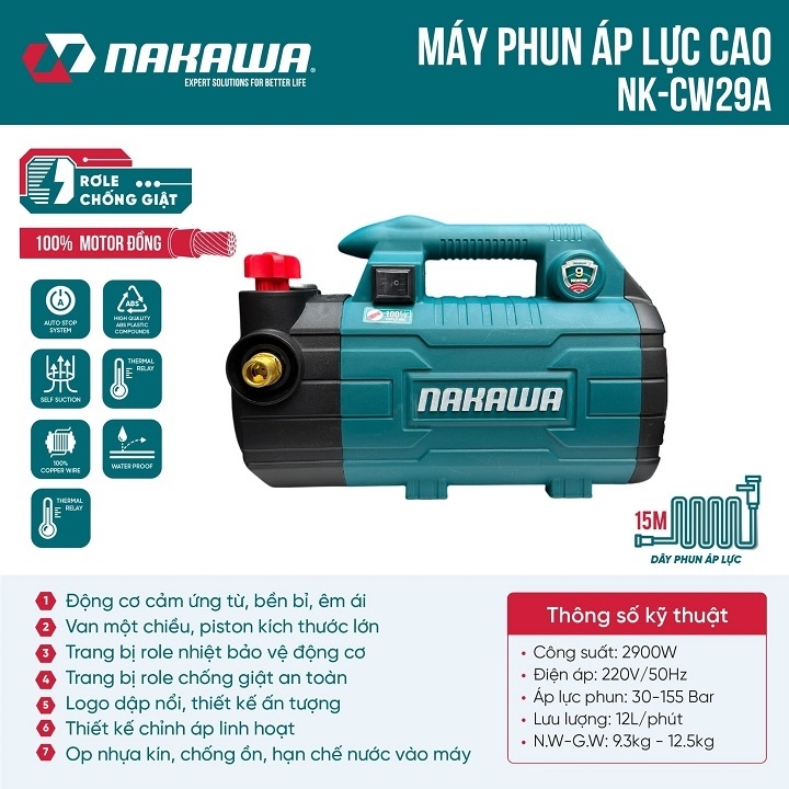Máy xịt rửa xe 2900W NAKAWA NK-CW29A có chỉnh áp
