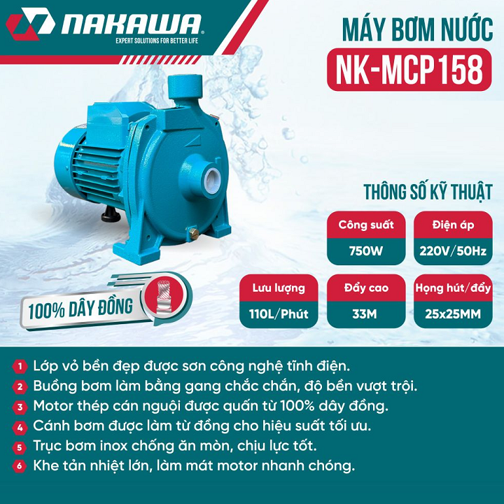Máy bơm nước ly tâm NAKAWA 750W NK-MCP158