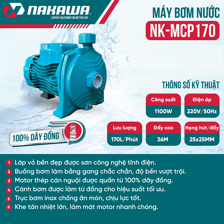 Máy bơm nước ly tâm NAKAWA 1100W NK-MCP170