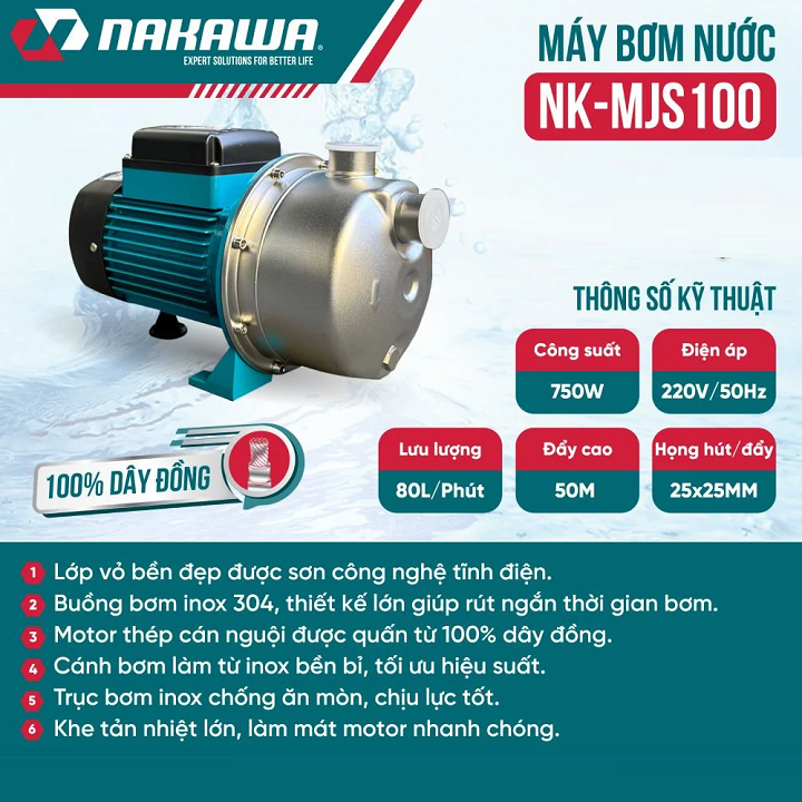 Máy bơm nước chân không NAKAWA 750W NK-MJS100