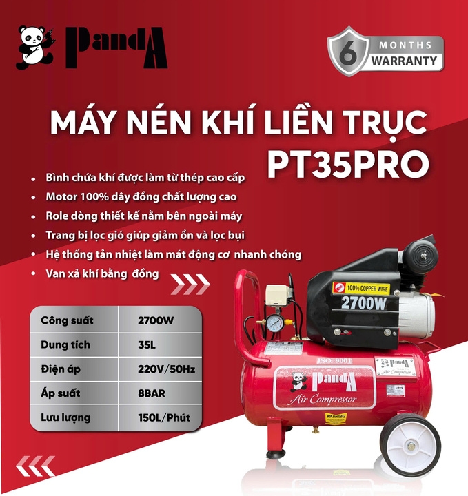 Máy nén khí có dầu 2700W PANDA 35L PT35PRO