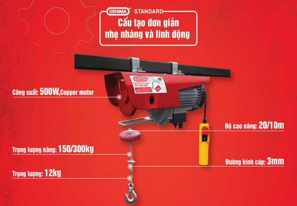 Tời điện 500W OSHIMA OS 150/300