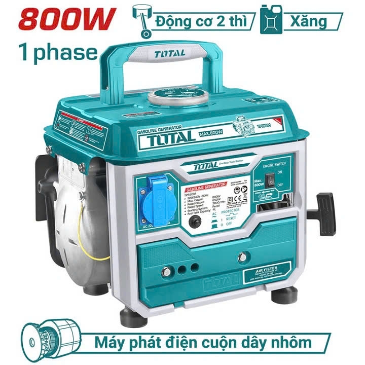 Máy phát điện động cơ xăng TOTAL TP18001 0.8kW