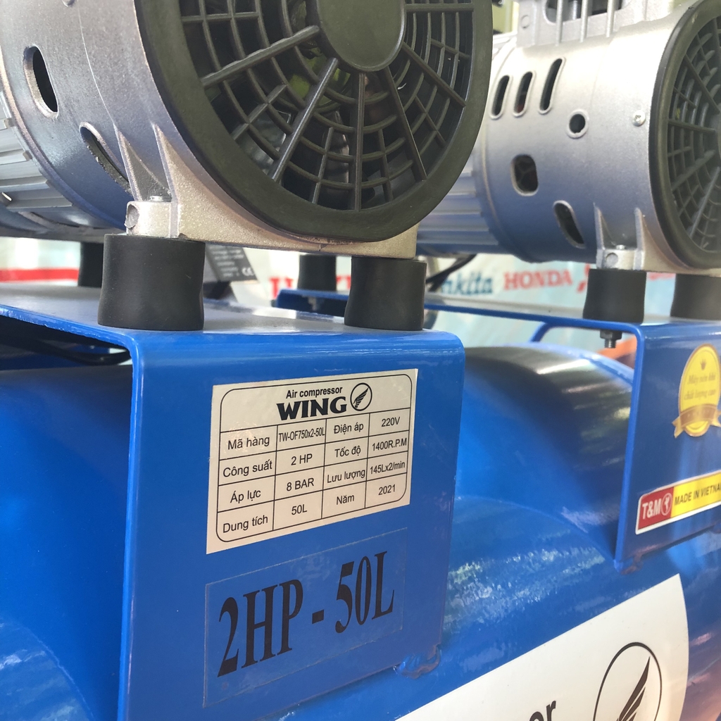 Máy Nén Khí Không Dầu Wing 2HP 50L TW-OF750X2-50L