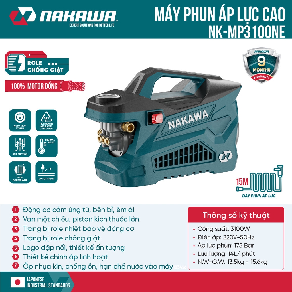 Máy xịt rửa xe 3100W NAKAWA NK-MP3100NE