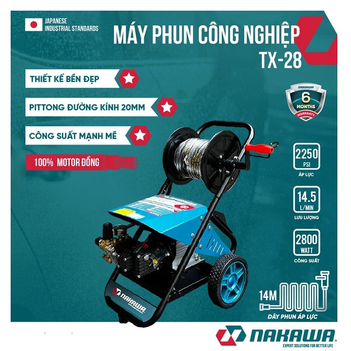 Máy Phun Rửa Xe Công Nghiệp 2.8KW Nakawa TX-28 2550PSI