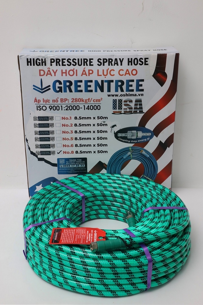 Dây Phun Áp Lực Nhật Bản Cá Sấu Greentree No.8 8.5mmx50m Xanh Lá