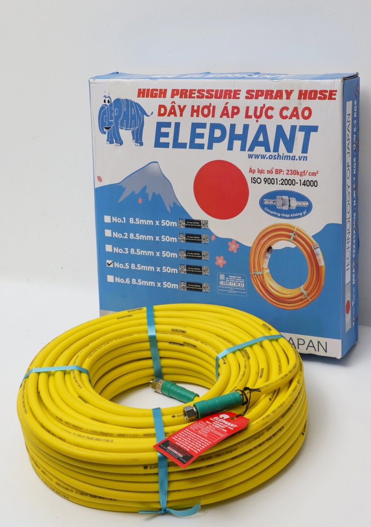 Dây Phun Áp Lực Nhật Bản Cá Sấu Elephant No.5 8.5mmx50m Vàng