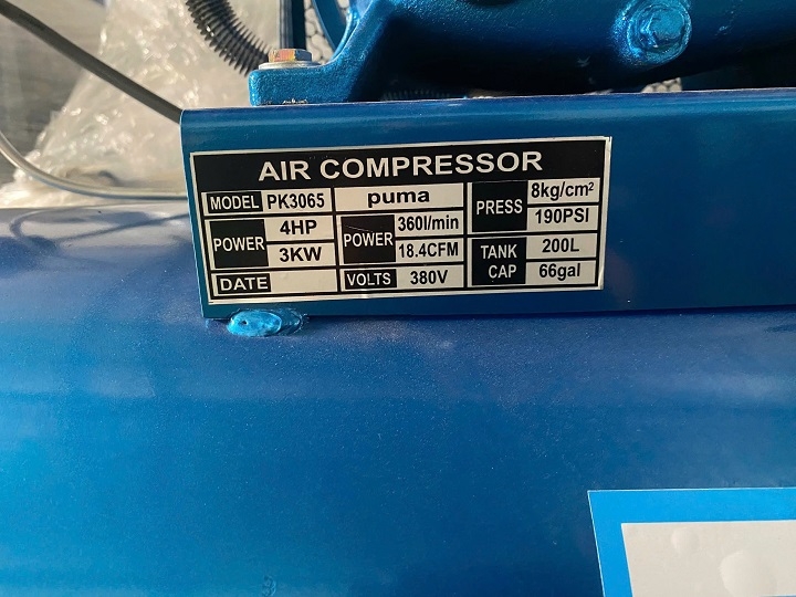 Máy nén khí dây đai Puma 4HP 200L PK 3065 1 pha