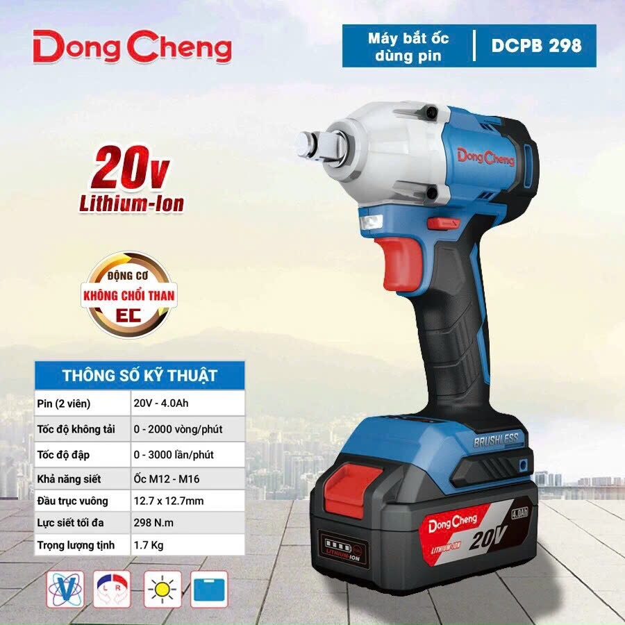 Máy bắt ốc dùng pin 20V DongCheng DCPB298 - Bộ 1 pin 4a sạc thùng nhựa