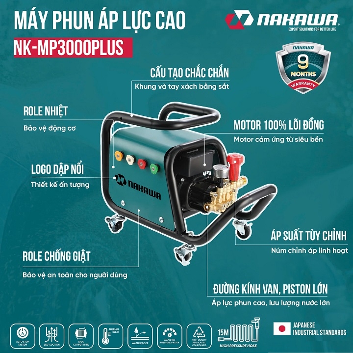 Máy rửa xe áp lực cao 3000W NAKAWA NK-MP3000PLUS