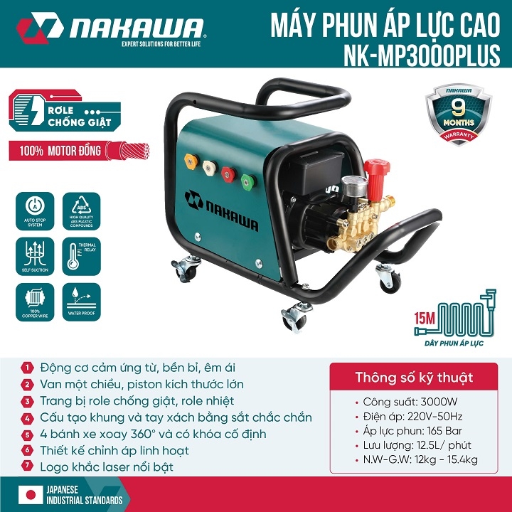 Máy rửa xe áp lực cao 3000W NAKAWA NK-MP3000PLUS