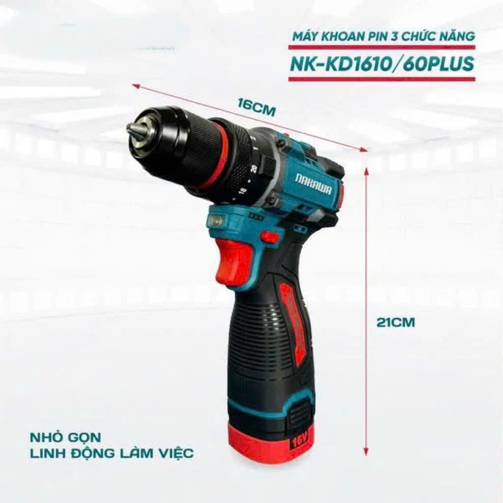 Máy khoan pin 3 chức năng 16V NAKAWA NK-KD1610/60PLUS