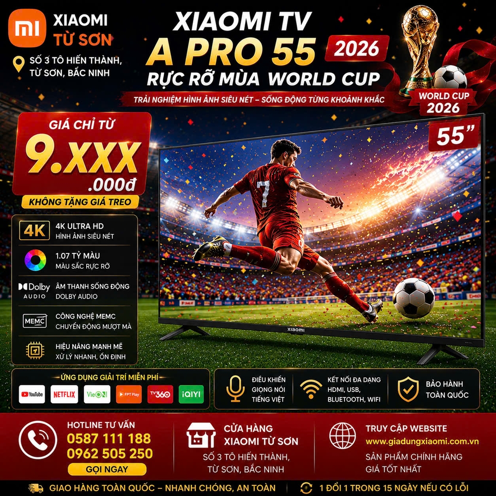 Tivi Xiaomi A Pro 55 QLED 2026 – Bản Quốc Tế