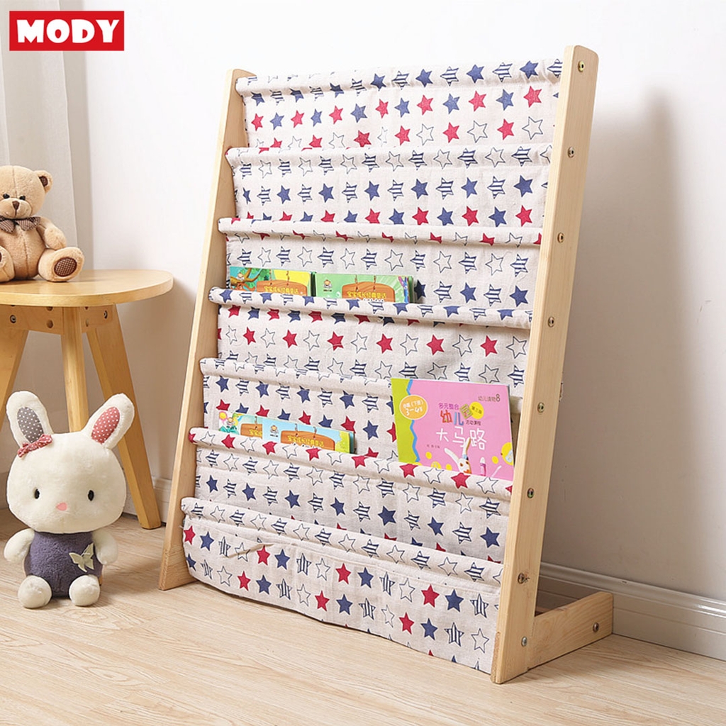 Giá sách 5 ngăn bằng vải kèm khung gỗ cao cấp cho bé Mody M806625