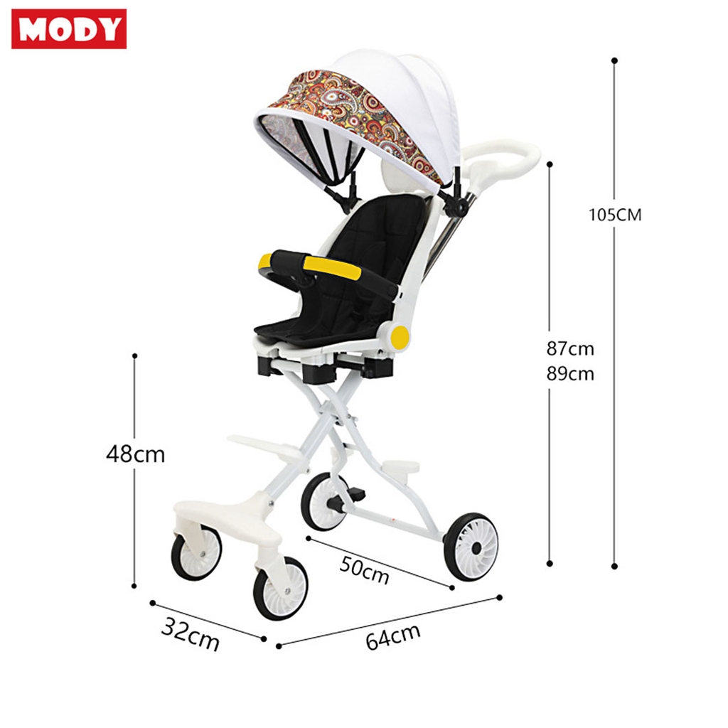 Xe đẩy 2 chiều gấp gọn kèm đệm và mái che siêu nhẹ cho bé Mody M8888
