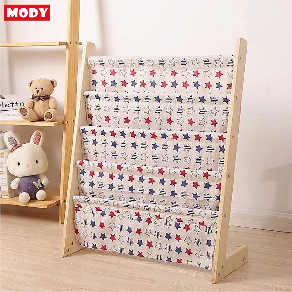 Giá sách 5 ngăn bằng vải kèm khung gỗ cao cấp cho bé Mody M806625