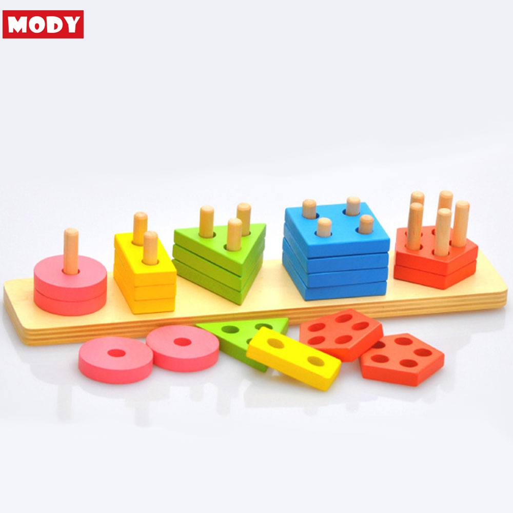 Bộ đồ chơi sắp xếp và thả hình khối theo cột MODY M86111 bằng gỗ phát triển vận động cho bé