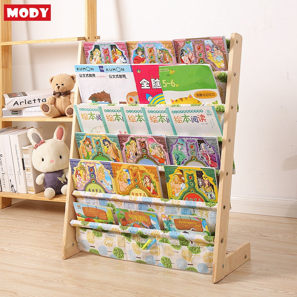 Giá sách 5 ngăn bằng vải kèm khung gỗ cao cấp cho bé Mody M806625