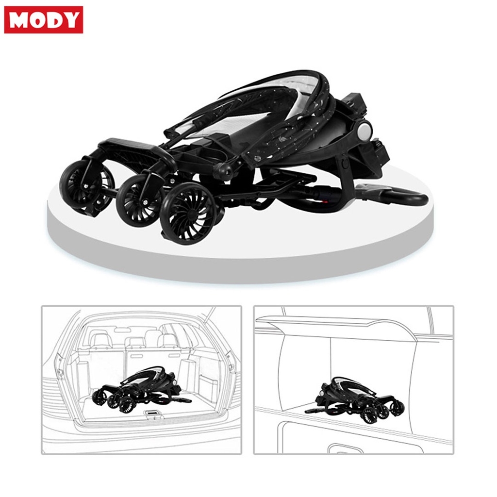 Xe đẩy 2 chiều gấp gọn kèm đệm và mái che siêu nhẹ cho bé Mody M8888