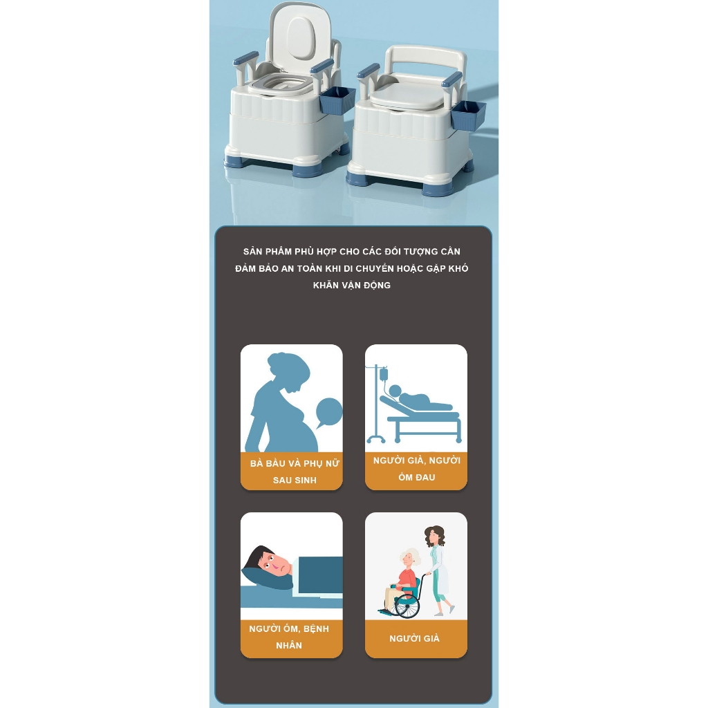 Bồn cầu di động dạng ghế ngồi cho người già bồn vệ sinh cho bà bầu và người bệnh Mody M232