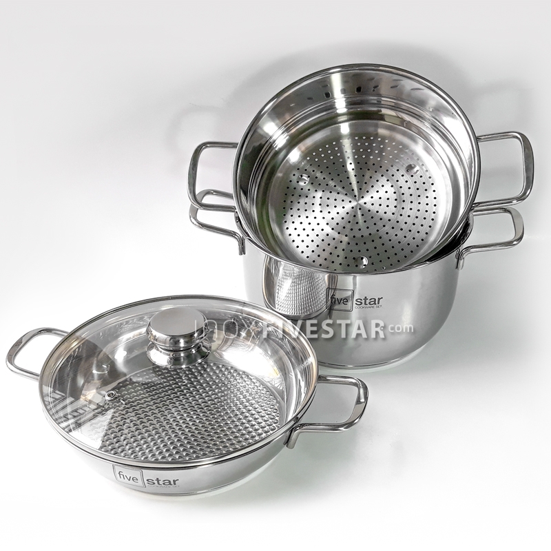 Bộ Nồi Inox 5 Chiếc Fivestar (Nắp Kính)