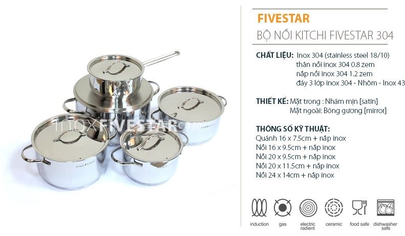 Bộ Nồi Inox Cao Cấp Kitchi FiveStar
