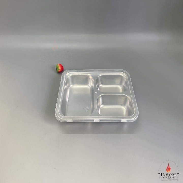 Khay 3 ngăn mẫu giáo chữ nhật inox 201