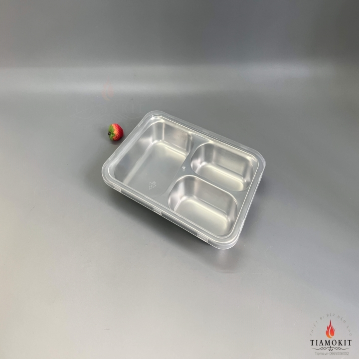 Khay 3 ngăn mẫu giáo chữ nhật inox 201