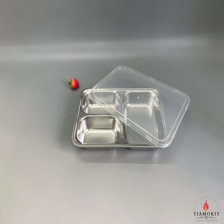 Khay 3 ngăn mẫu giáo chữ nhật inox 201