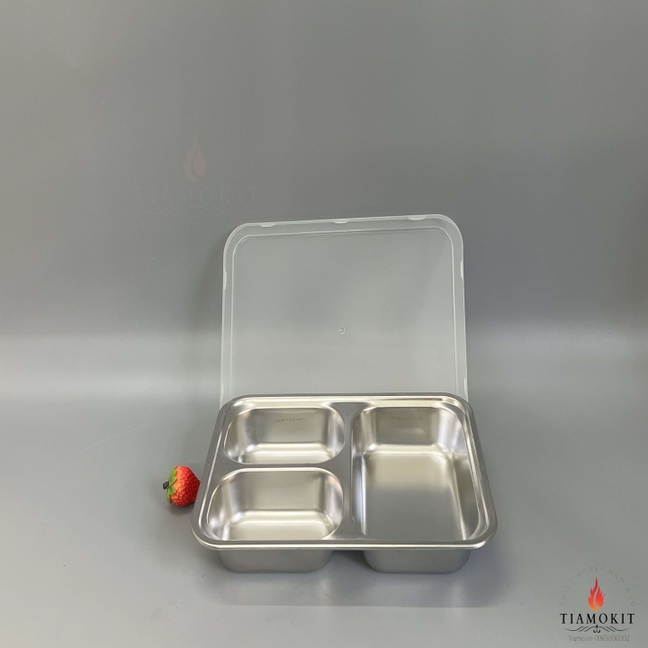 Khay 3 ngăn mẫu giáo chữ nhật inox 201
