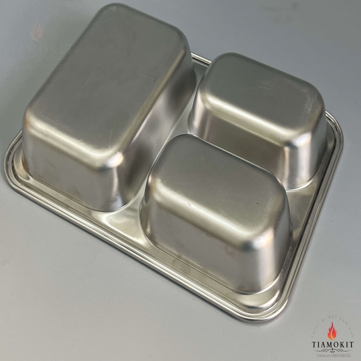 Khay 3 ngăn mẫu giáo chữ nhật inox 201