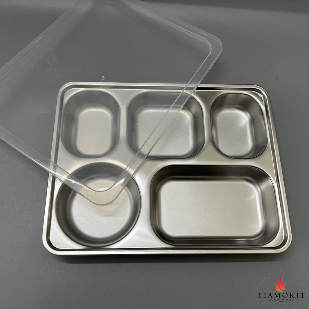 Khay inox 5 ngăn sus 201 cỡ 22 x 28 cm sâu 3.5cm