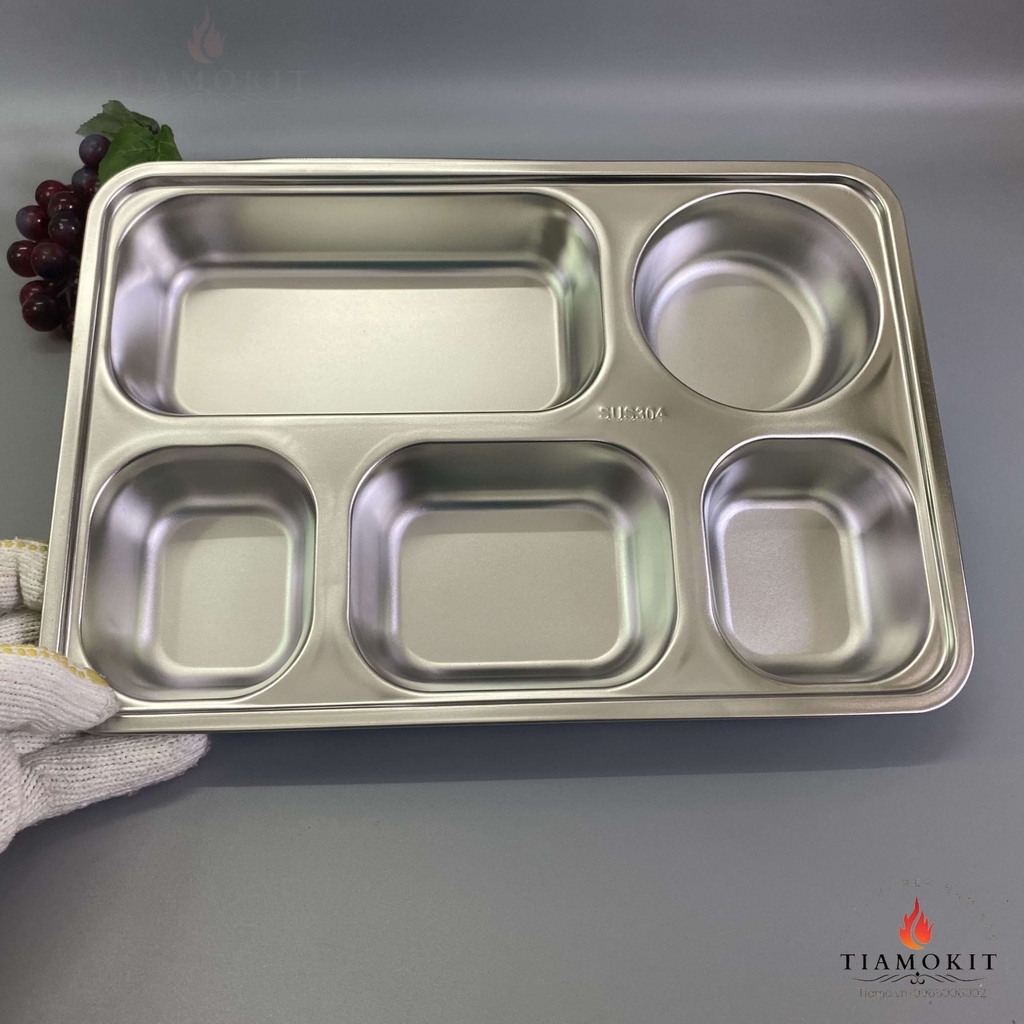 Khay inox chia cơm 5 ngăn lớn K23b sus 304