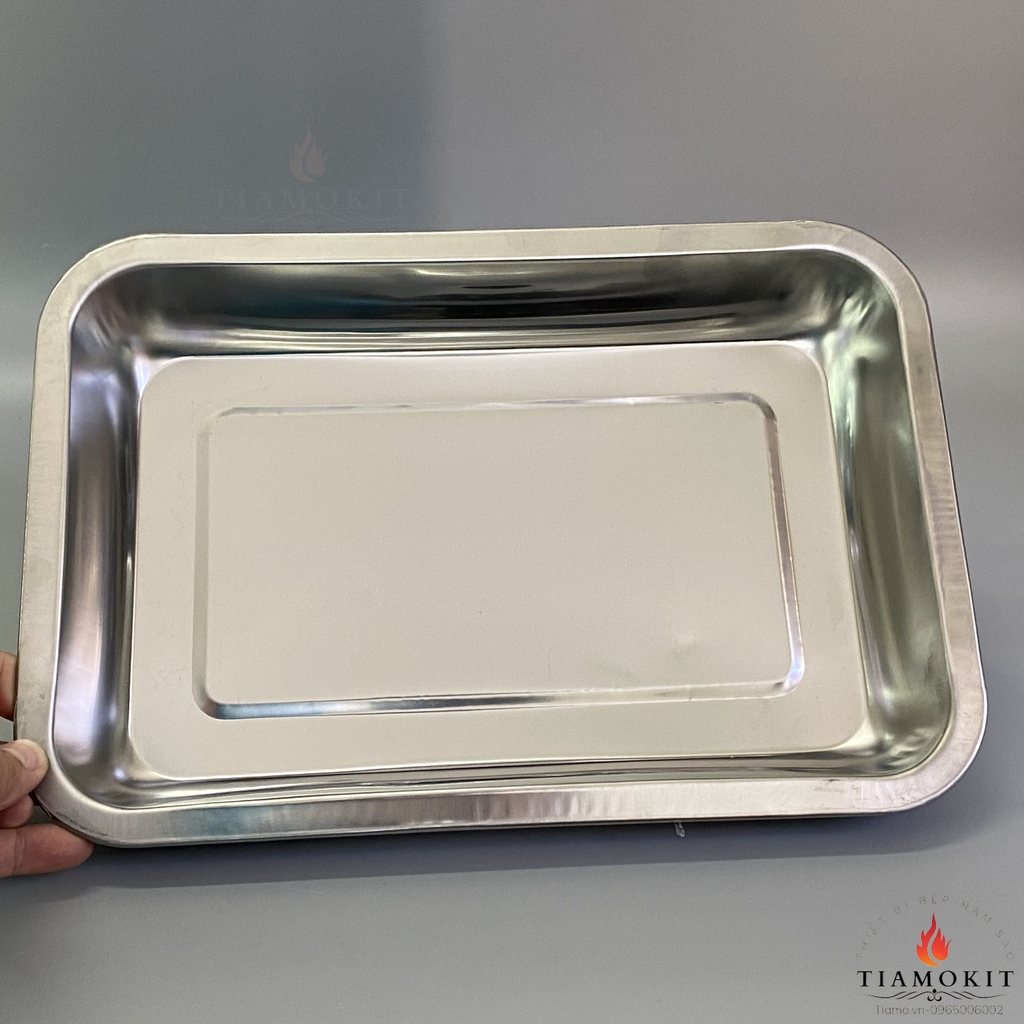 Khay inox để đồ chữ nhật Sus 304 kích thước 32x22 cm ( Sâu 2cm, sâu 5cm, sâu 7cm)