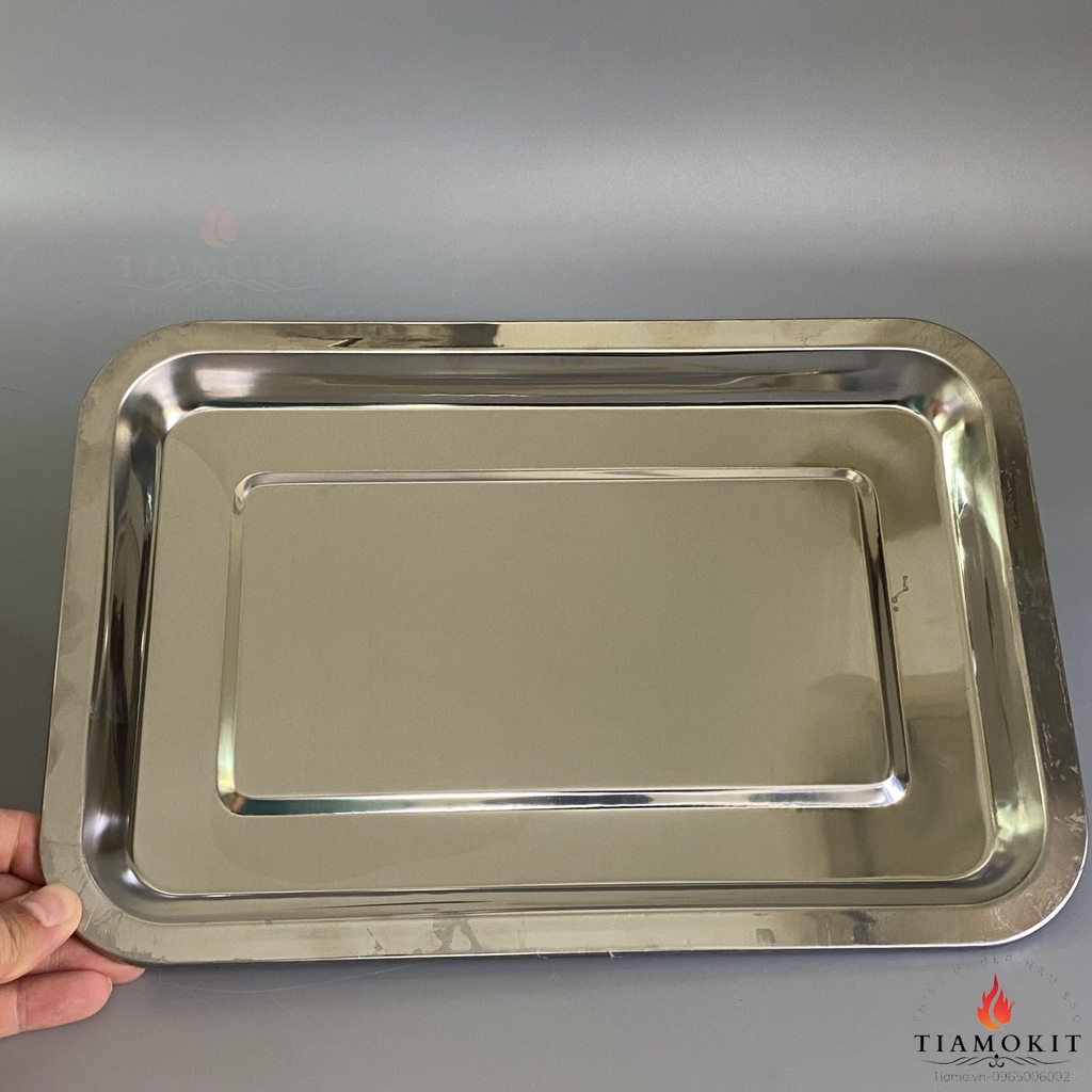 Khay inox để đồ chữ nhật Sus 304 kích thước 32x22 cm ( Sâu 2cm, sâu 5cm, sâu 7cm)