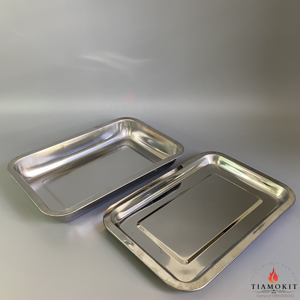 Khay inox để đồ chữ nhật Sus 201 kích thước 32x22 cm ( Sâu 2cm, sâu 5cm, sâu 7cm)