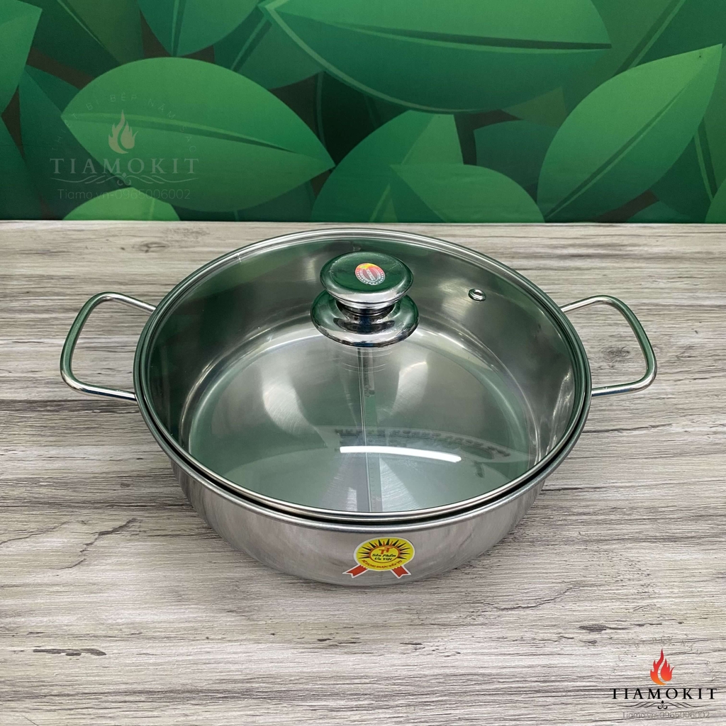 Nồi lẩu 2 ngăn bằng inox có nhiều kích thước 24cm, 26cm, 28cm