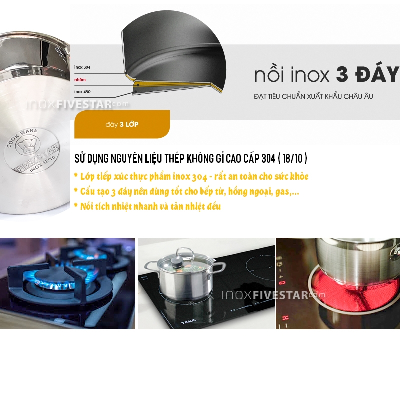 Nồi inox 304 Fivestar Nắp kính