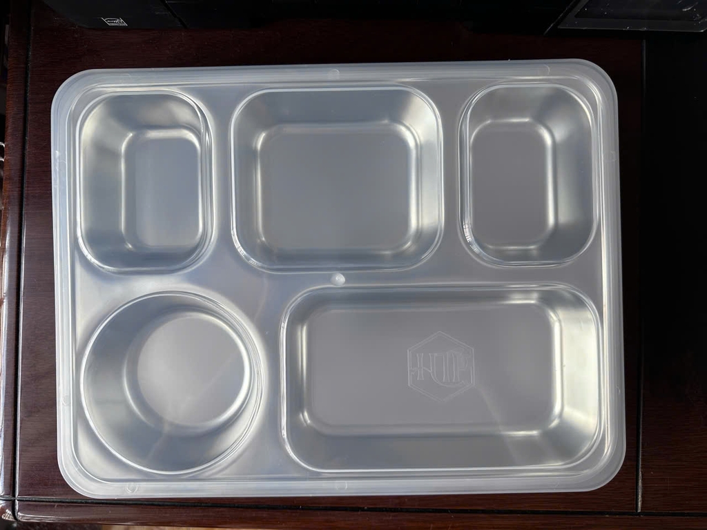 Khay inox chia cơm 5 ngăn lớn K23  Sus 304 loại nhẹ