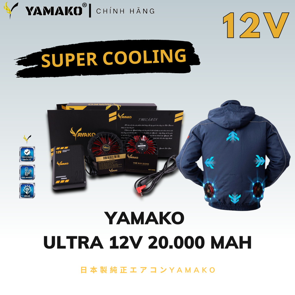 Bộ Áo quạt điều hoà Yamako Super Cooling 12V - 20.000MAH màu XANH THAN