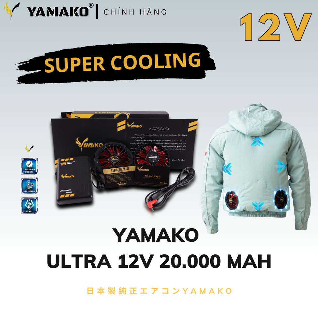 Bộ Áo quạt điều hoà Yamako Super Cooling 12V - 20.000MAH màu XANH NGỌC