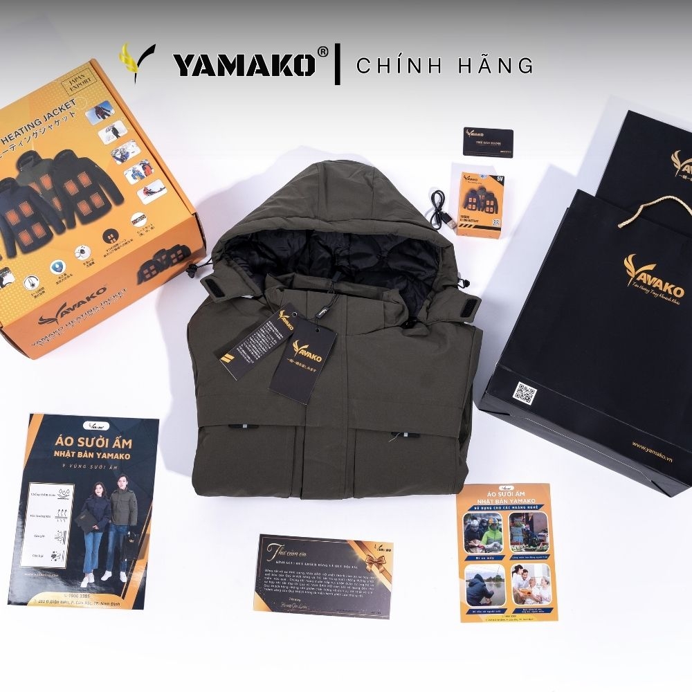 Áo sưởi ấm Super Heating  Yamako Nhật Bản Y5 Pin khủng 10.000 MAH siêu bền mèu RÊU