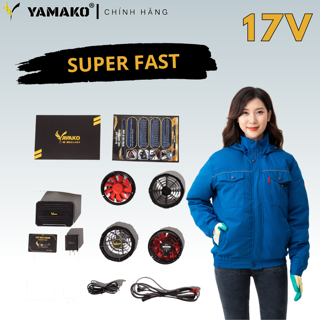 Bộ Áo quạt điều hoà Yamako Super Pro 17V 30.000MAH màu XANH DK