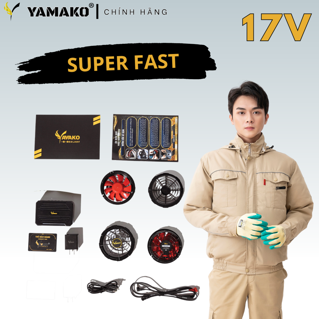 Bộ Áo quạt điều hoà Yamako Super Pro 17V 30.000MAH màu BE VÀNG